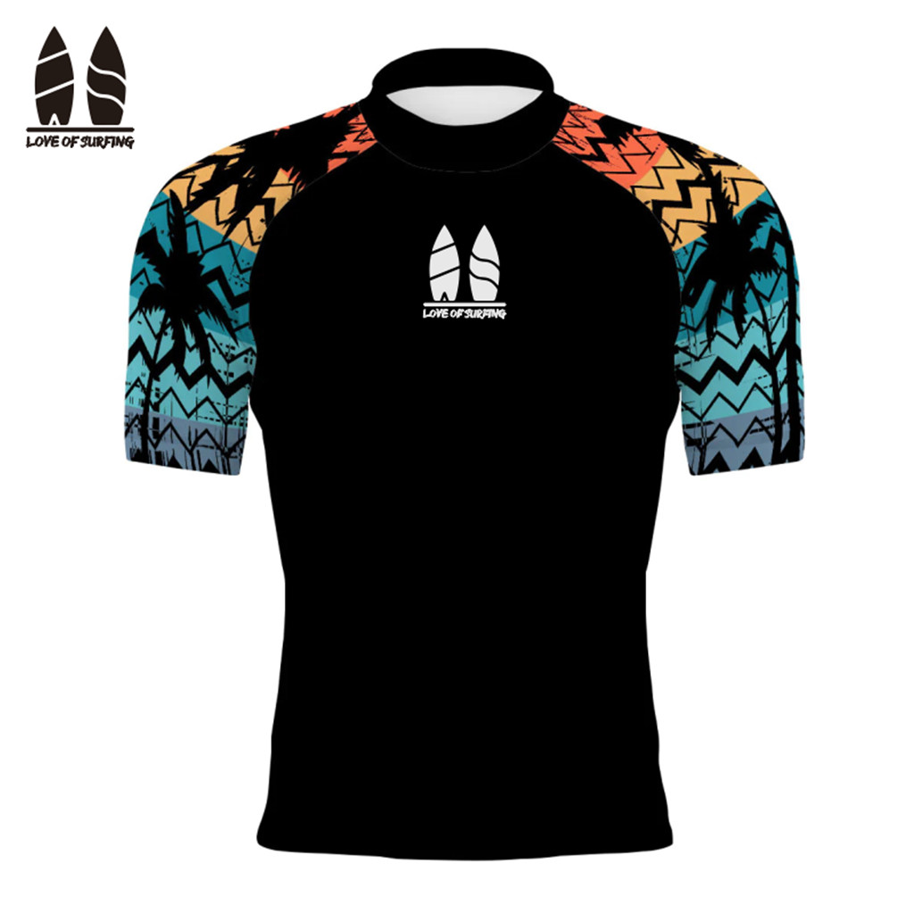 2025 สไตล์ฤดูร้อนผู้ชายแขนสั้นเสื้อท่อง Rash Guards Beach สวมชุดว่ายน้ํา UV-Proof น้ํากีฬาฟิตเนส Quick-Drying Swim Tops