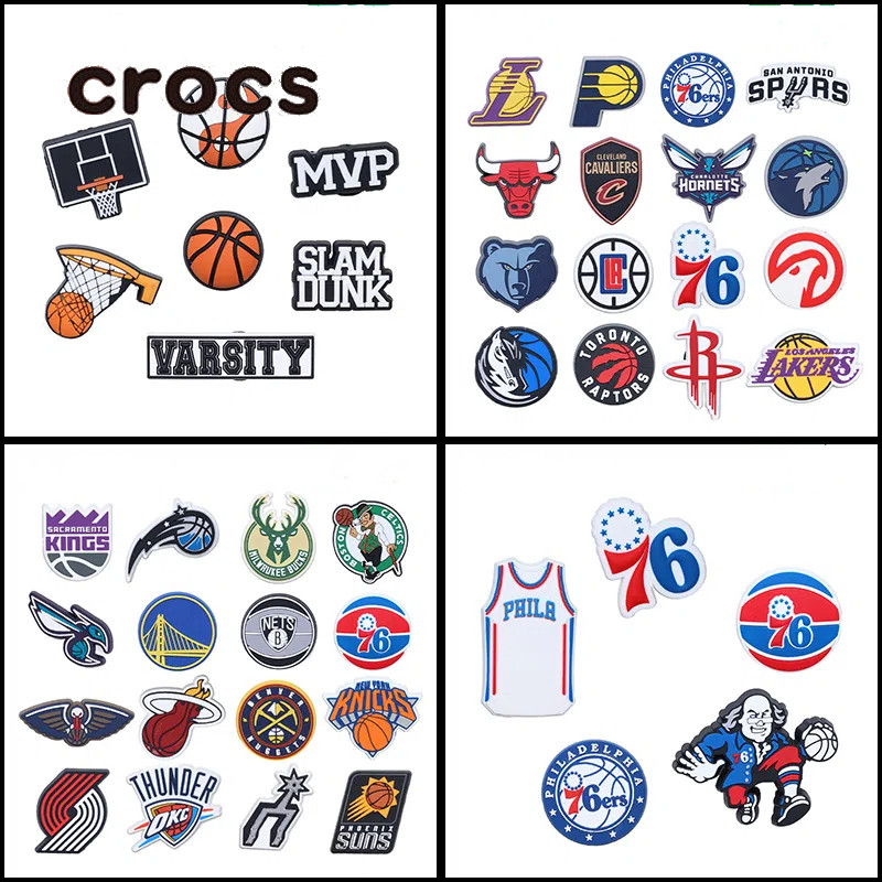 Crocs Jibbitz NBA Lakers รองเท้าหัวเข็มขัดทีมบาสเกตบอลโลโก้รองเท้าอุปกรณ์เสริม charm crocs DIY ดอกไม้รองเท้าที่ถอดออกได้