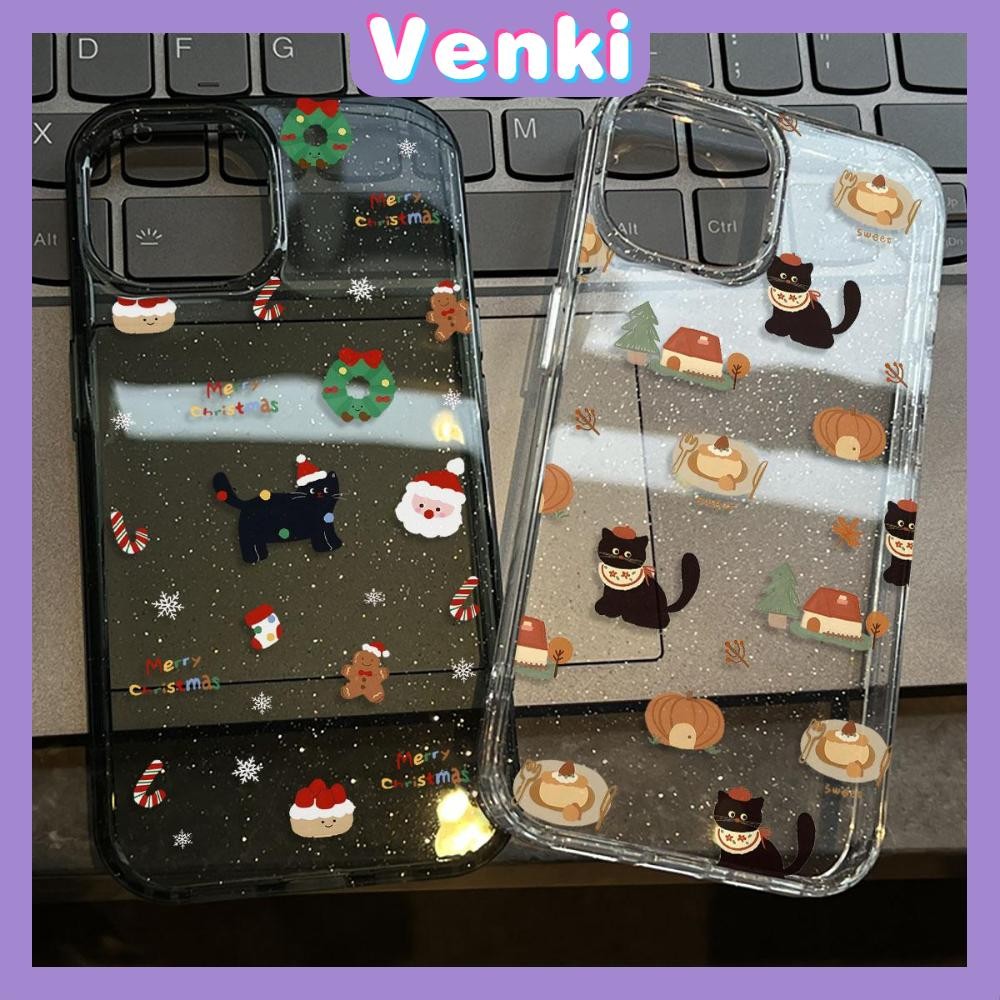 Venki - สำหรับ iPhone 16 Pro Max เคส iPhone 11 ใสแวววาวสุดสดใส เคส TPU นิ่มลายลูกแมวคริสต์มาสสุดน่ารัก เข้ากันได้กับ iPhone15 Pro max 14 13 12 Pro max XS XR 7 Plus 8 Plus