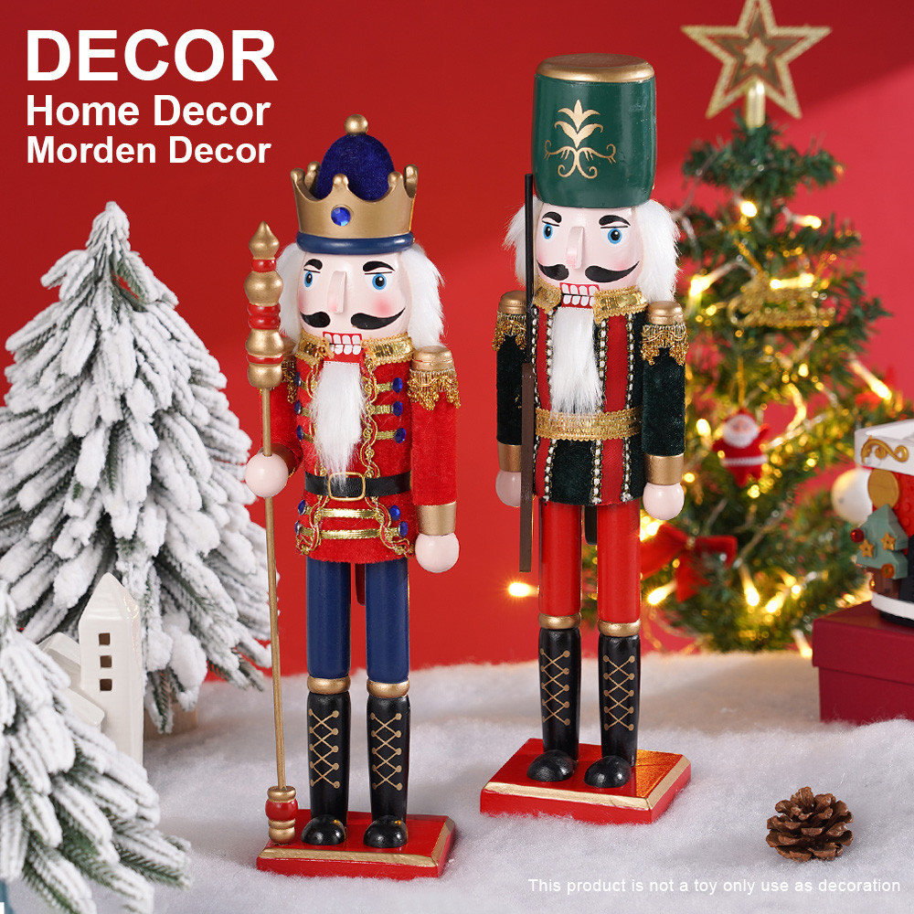 2 ชิ้น 38 ซม.ไม้ Nutcracker ตุ๊กตาทหารเครื่องประดับคริสต์มาส Xmas ของขวัญ Nutcracker หุ่นรูปปั้นตกแต่งบ้านสํานักงาน