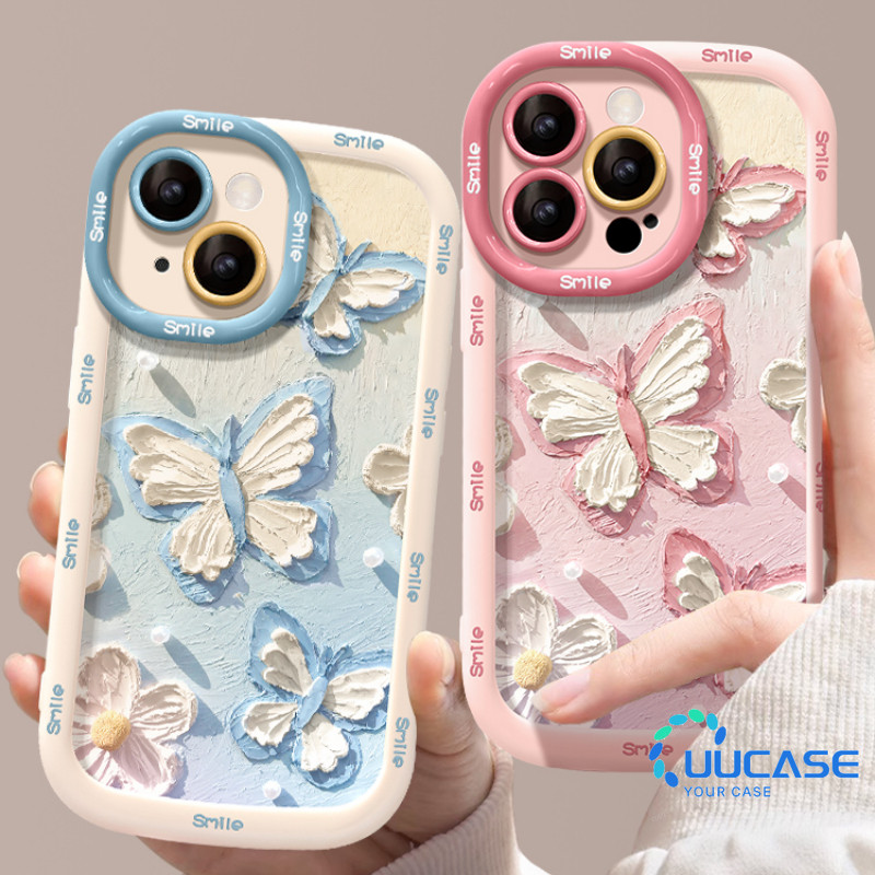 สําหรับiphone 16 16Pro 16Plus 11 12mini 13Pro Max 14Plus 15Pro XR XS Max 7 8 Plus SE2020 โทรศัพท์การ์ตูนภาพวาดสีน้ํามันผีเสื้อสําหรับIPhone 16Pro Max JKP