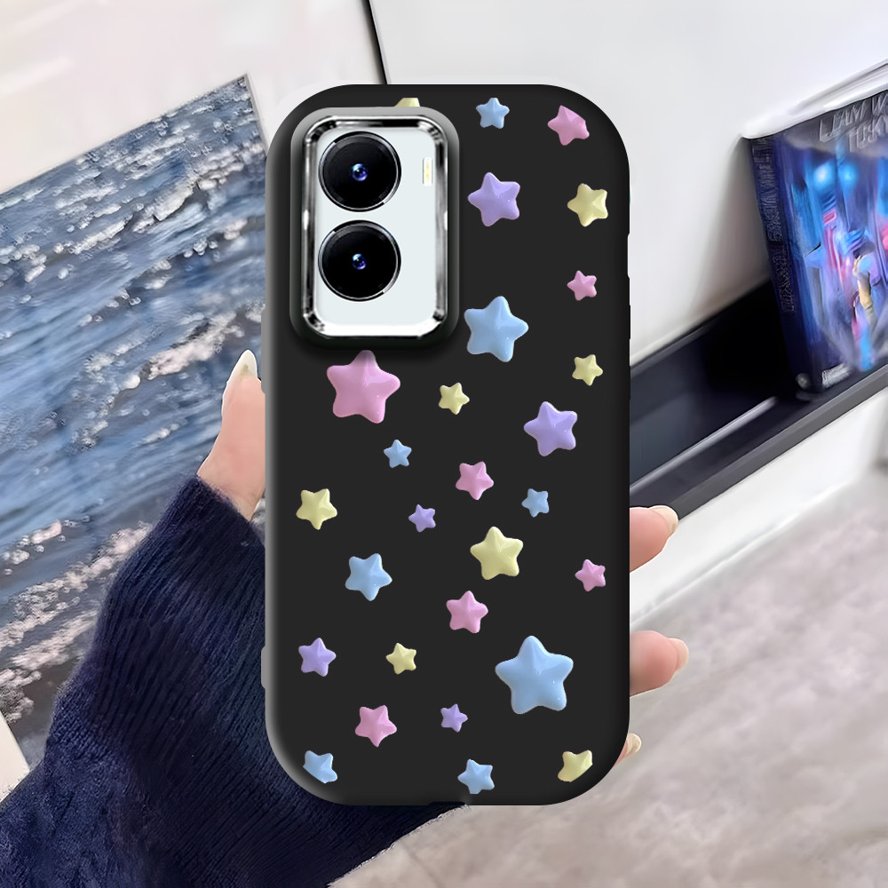 HP เคสโทรศัพท์สําหรับ Vivo Y35 5G ใหม่ประณีตสีสันดาวรูปแบบการออกแบบขอบเงินเลนส์ไขมันซิลิโคนเหลวนุ่มก