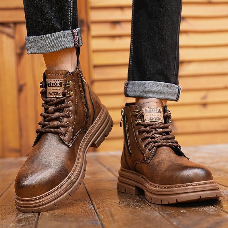[Cool Man Shoes]🚚💨EU39-44 ใหม่ผู้ชาย Vintage Martin Boots สไตล์อังกฤษของแท้หนัง High-Top รองเท้าหนัง Ins เครื่องมือรองเท้าแฟชั่น