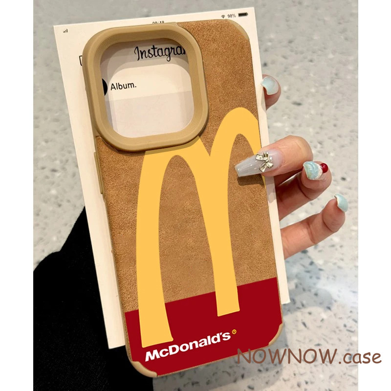 สําหรับ IPhone 16 15 14 13 12 11 Pro Max X XR XS Max 7 8 Plus ตลกสีน้ําตาล suede McDonalds เคสโทรศัพท์นุ่ม