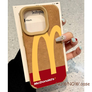 สําหรับ IPhone 16 15 14 13 12 11 Pro Max X XR XS Max 7 8 Plus ตลกสีน้ําตาล suede McDonalds เคสโทรศัพท์นุ่ม