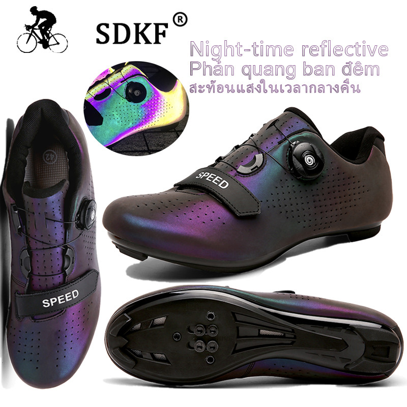 Sdkf รองเท้าจักรยานเสือหมอบ SPD น้ําหนักเบามาก Night วัสดุไมโครไฟเบอร์สะท้อนแสง ความเร็วระบายอากาศ