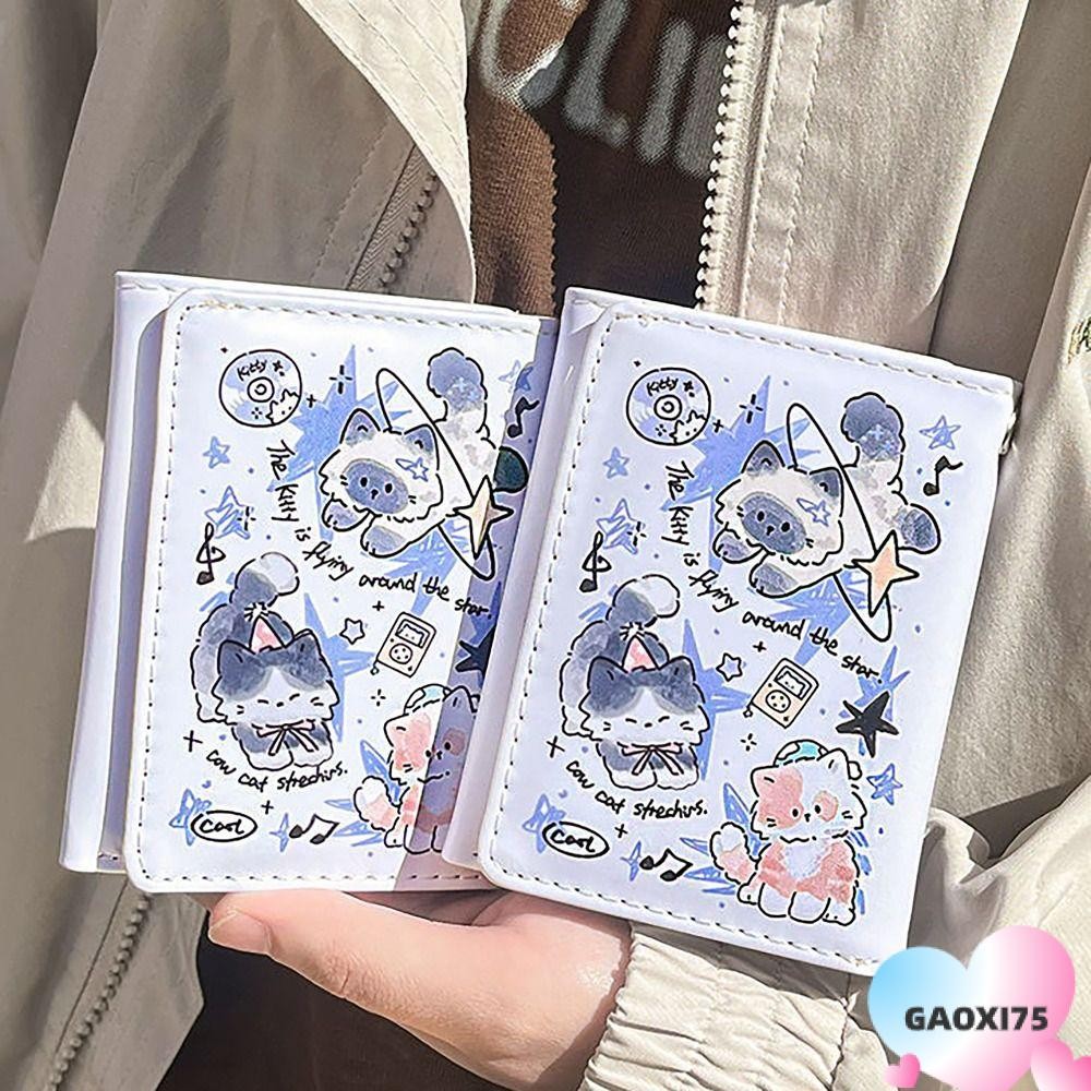 Goxi75 บัตรเครดิต Holoder, PU หนังน่ารักลูกแมวสุนัขกระเป๋าใส่เหรียญเงิน, Mini INS สไตล์ 3 พับกระเป๋าสตางค์สําหรับนักเรียนหญิงของขวัญ