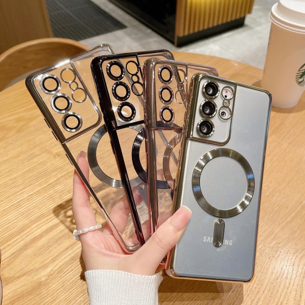 Case S25ultra S24ultra เคสชาร์จไร้สาย พร้อมเลนส์ For Samsung Galaxy S22 S23 S24 S25 Plus ultra FE S24FE S23FE แม่เหล็ก