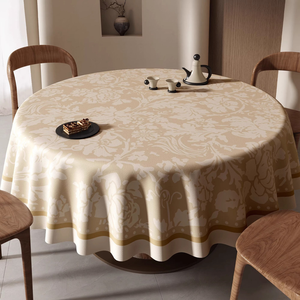 ผ้าปูโต๊ะทรงกลมสไตล์วาบิ-ซาบิ กันน้ำ กันน้ำมัน ทนความร้อน ไม่ต้องซัก ผ้าปูโต๊ะสำหรับโต๊ะอาหาร โต๊ะกาแฟ ผ้าคลุมโต๊ะกลม