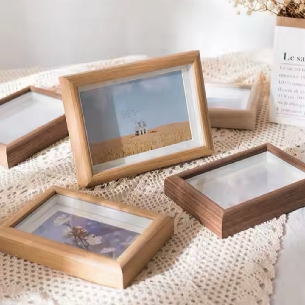 🎀 กรอบรูป ลายไม้ ขนาด A4 6x4 นิ้ว มินิมอล พร้อมกระจก มีขาตั้ง แขวนผนัง กรอบป้าย ประกาศนียบัตร ภพ.20 ป้ายประกาศ 🎀