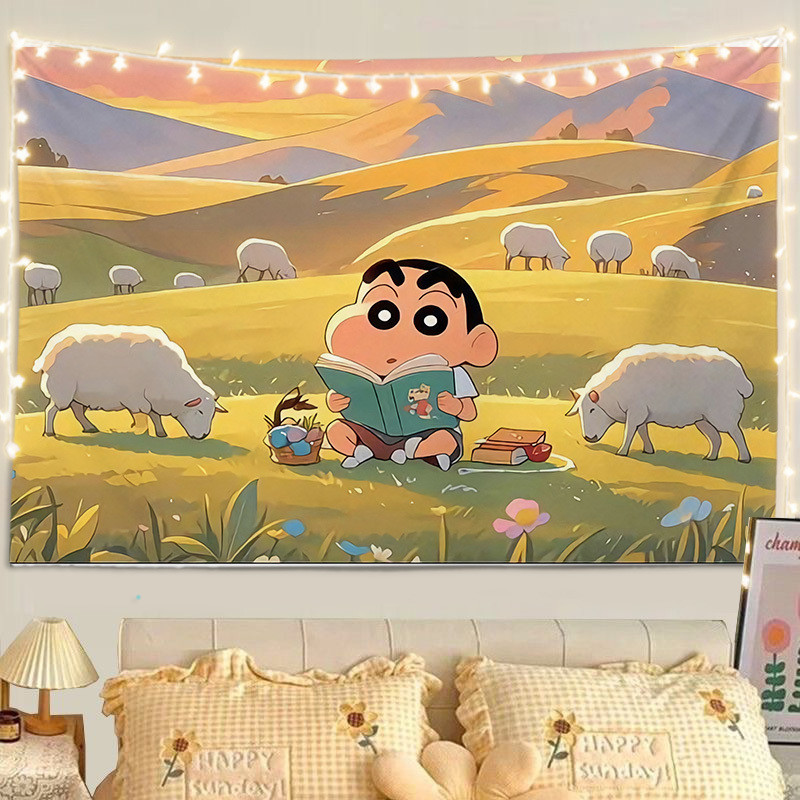 จัดส่งจากไทย] Agirl การ์ตูน Crayon Shin-chan ผ้าแขวนข้างเตียงในหอพักนักเรียน ผ้าพื้นหลังน่ารัก ผ้าห้องนอน ผ้าติดผนังภาพซีรีส์บำบัด