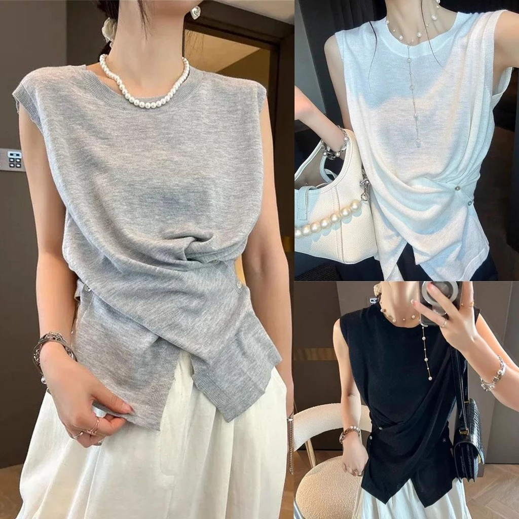 Dahong เสื้อยืดแขนกุดผู้หญิง เสื้อกล้ามแขนกุด ล่ผ้าสวยใส่สบายแมทช์ง่ายได้ทุกลุคค่ะ สีทึบ H057