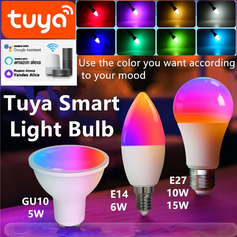 Tuya WiFi หลอดไฟ led สมาร์ทหลอดไฟ หลอดไฟ rgb GU10 5W หลอดไฟรีโมท  หลอดไฟ led e27 9W 15W  หลอดไฟ tuya