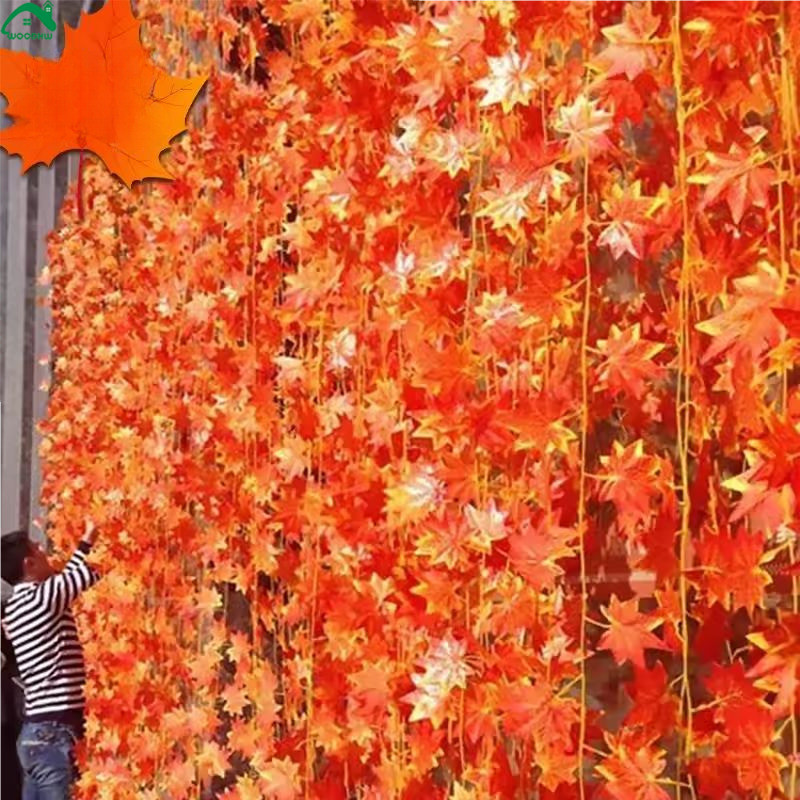 1/3/5strings ใบเมเปิ้ลประดิษฐ์-ฤดูใบไม้ร่วงงานแต่งงานตกแต่งพืช-จําลอง Maple Leaf String-ตกแต่งสวนใบ Vine-สีแดงดอกไม้ปลอม