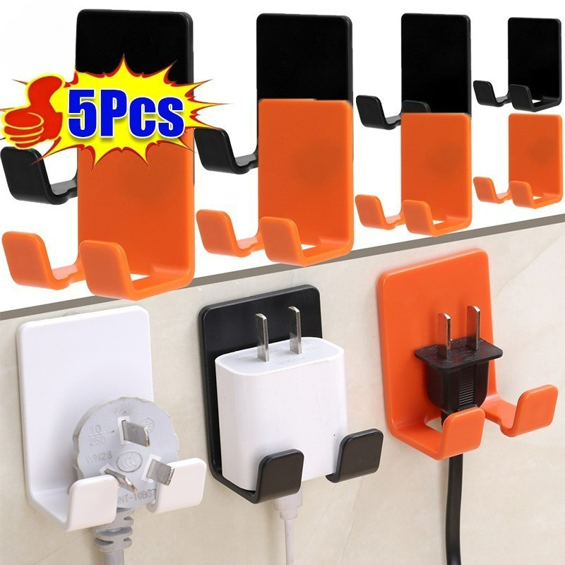 ระบบแขวนสายไฟเรียบร้อย – อุปกรณ์จัดปลั๊กติดผนังแบบมีกาวในตัว – ตะขอกาวที่ทนทานสําหรับที่เก็บแบบไม่มีรู