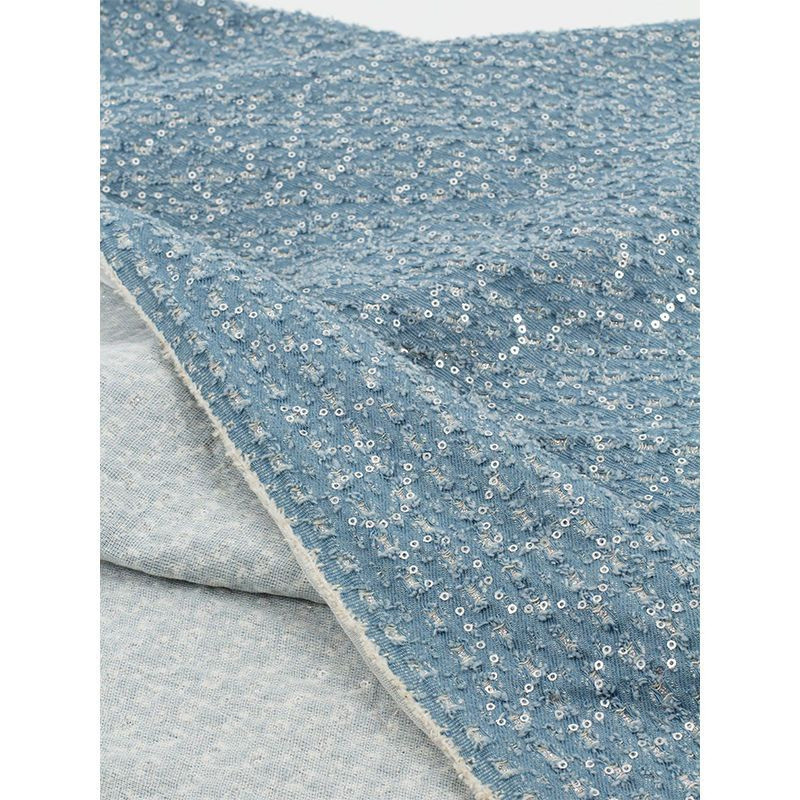 กระเป๋าผ้าเดนิมทำมือ แบบหนา ตกแต่งด้วยเลื่อม ยาว 1.4 ม.   0.5 เมตร   550 กรัม/ตร.ม.