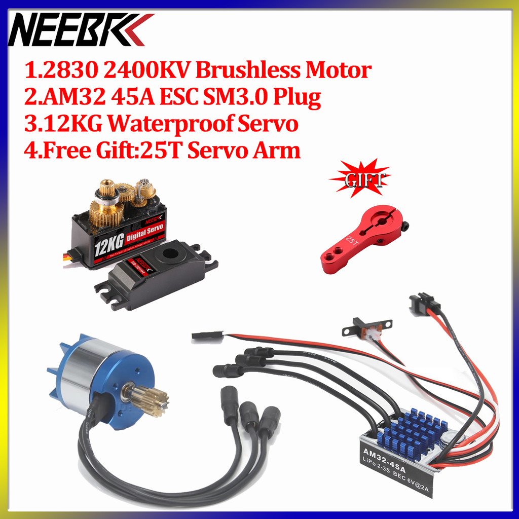 2830 2400KV Outrunner มอเตอร์ไร้แปรง AM32 45A ESC 12 กก.กันน้ํา Servo RC Crawler อัพเกรดชุดไฟสําหรับ 1/12 MN128 รถยนต์รุ่นของเล่น
