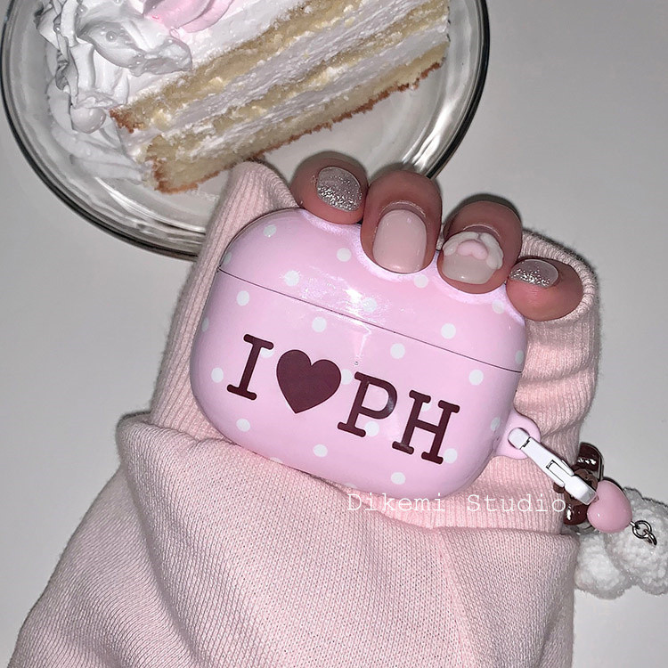 เกาหลีinsสาวหวานสีชมพูdot I Love PH HardหูฟังสําหรับAirpods 4/3 หูฟังไร้สายบลูทูธPro2/3 Hardป้องกันกรณี