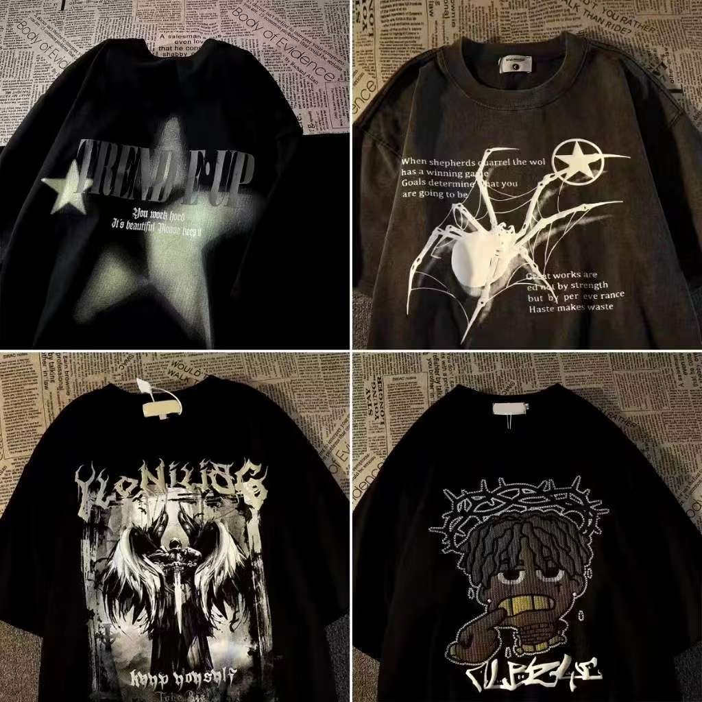 ผ้าฝ้าย โอเวอร์ไซซ์ สีดําเข้ม สไตล์ฮิปฮอป เรโทร เสื้อยืด oversize ผ้าฝ้าย โอเวอร์ไซซ์ สีดําเข้ม สไตล์ฮิปฮอป เรโทร