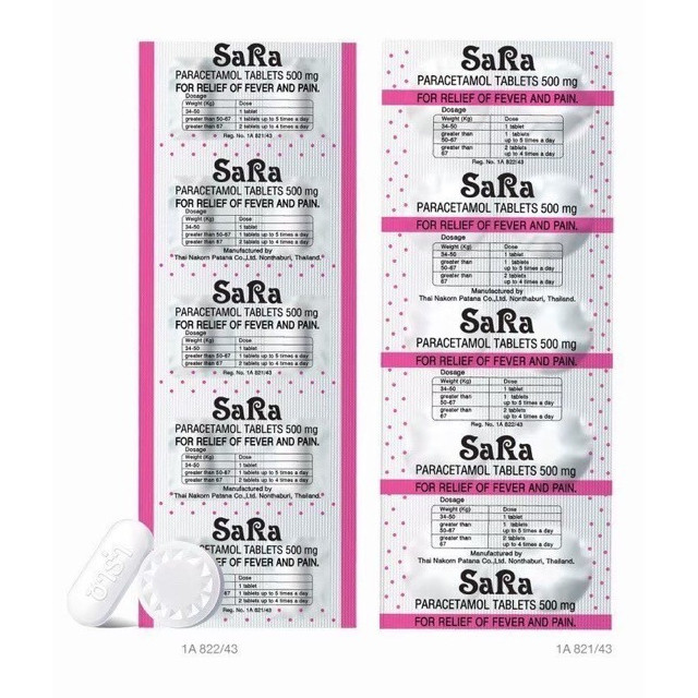 ส่งไว✨✅ ซาร่า พาราเซตามอล ยาเม็ดบรรเทาปวด ลดไข้ SARA Paracetamol 500MG เม็ดรี เม็ดกลม 500 มก.10 เม็ด/แผง