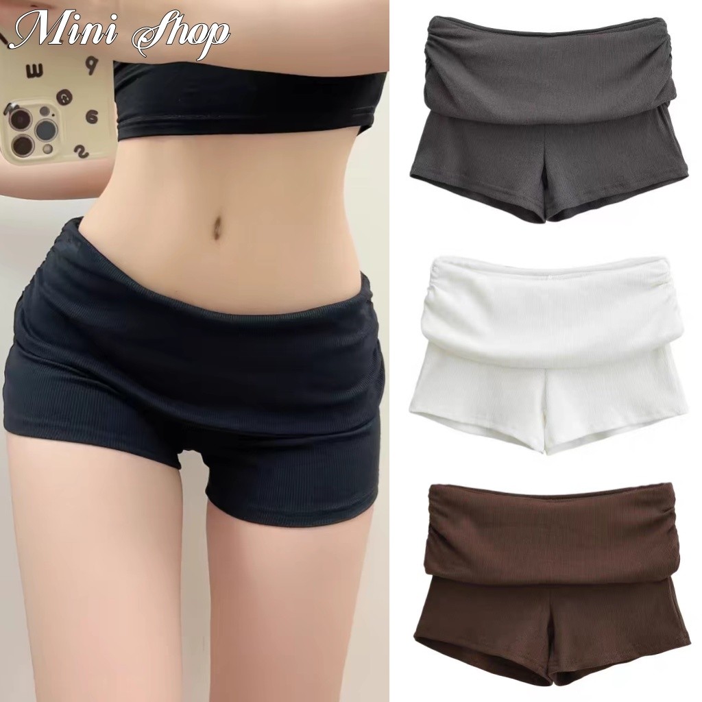Mini shop🌸พร้อมส่ง🌸(FY2833) กางเกงขาสั้น เอสยืด สีพื้น ใส่สบาย ยืดพอดีตัว