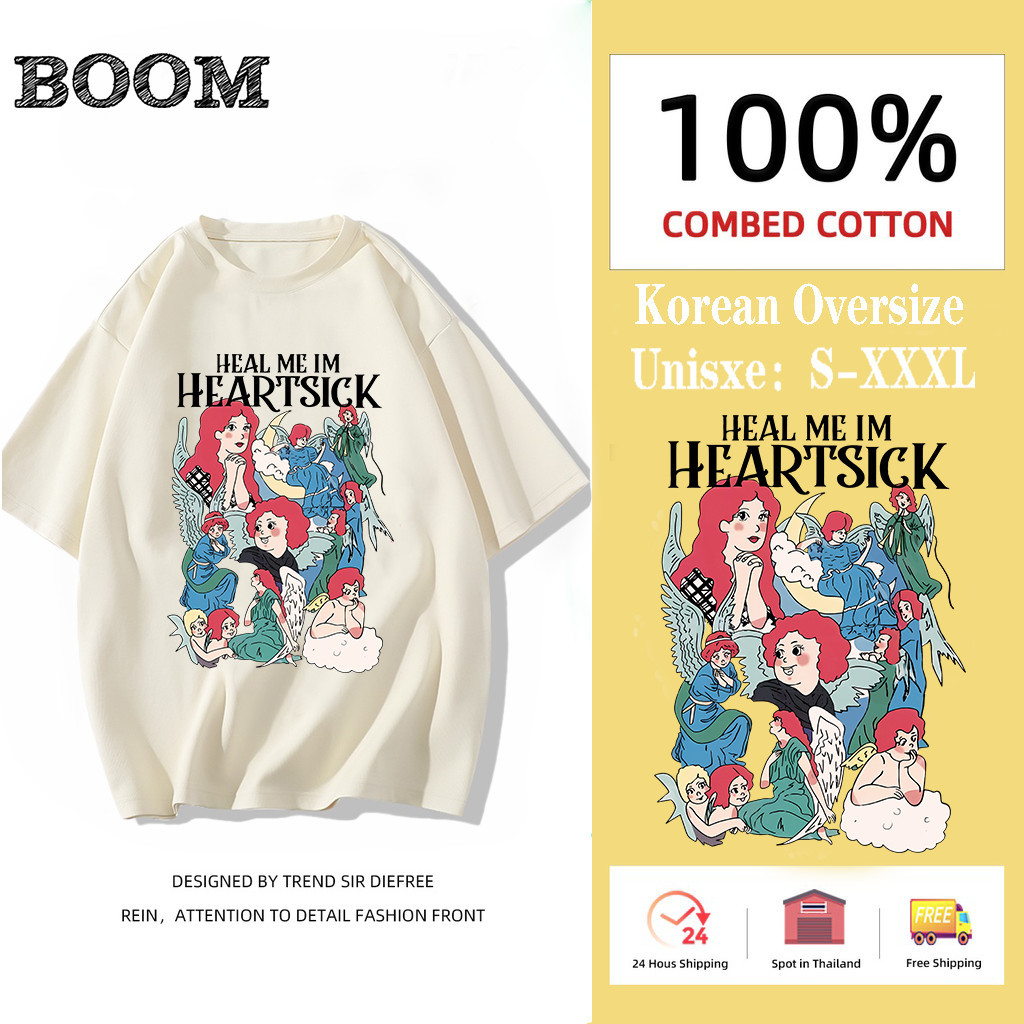 ปกติ New 2025 BOOM SHOP  น่ารักการ์ตูนสาวแฟชั่นเสื้อยืดขนาดใหญ่พิเศษรุ่นเกาหลีหลวมยาวแฟชั่นเสื้อผ้า 