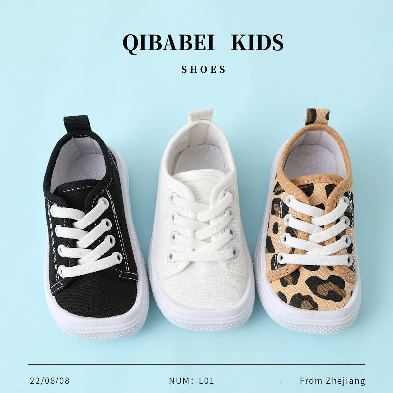 NEW CHILDREN'S square toe canvas shoes new leopard print boys' low-top casual shoes SObX