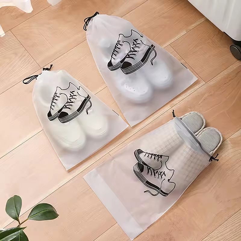 [HGB]5 ชิ้น Frosted กระเป๋าเก็บรองเท้า Travel Organizer พร้อม Drawstring & หน้าต่างโปร่งใส, วัสดุ PE ทนทานสําหรับการถ่ายภาพถนน, 25x36 ซม./29x43 ซม.