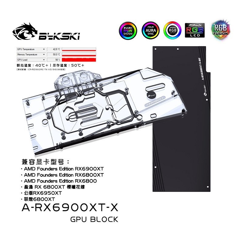 บล็อกน้ำการ์ดกราฟิก Bykski A-RX6900XT-X AMD Radeon 6900XT RDNA 2