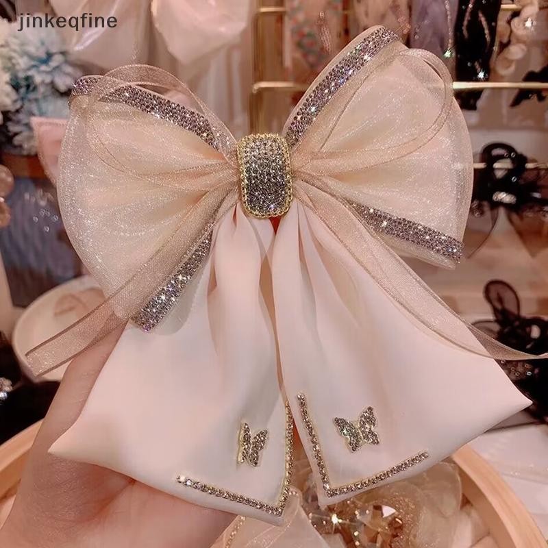 KTH ผ้า Rhinestone คริสตัล Hairpin ตาข่ายโบว์ฤดูใบไม้ผลิคลิปสําหรับผู้หญิงสไตล์เกาหลีแฟชั่นอุปกรณ์เสริมผมร้อน
