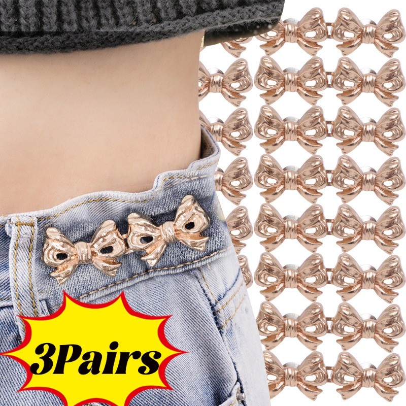 [3-5 วันมาถึง]อุปกรณ์เสริมหัวเข็มขัดเอวโลหะแฟชั่น 3 คู่ | คลิปปรับได้สไตล์ทันทีสําหรับเสื้อ/กางเกง, ชุดปุ่มกระชับสัดส่วนแบบใช้ซ้ําได้