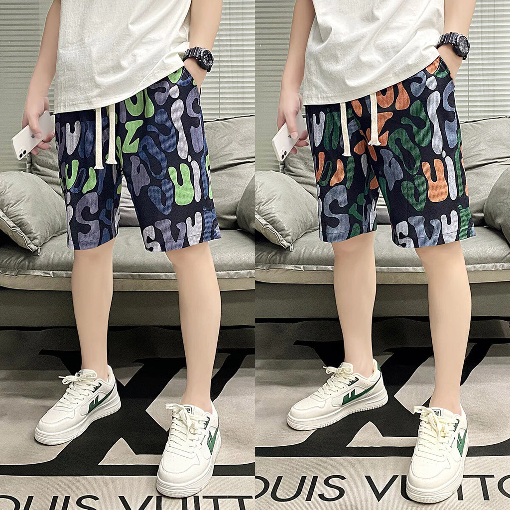 MUHANLU กางเกงขาสั้นแฟชั่นน่ารัก สามารถสวมใส่ได้ทั้งชายหญิง QC-DK8021 ลวดลายสมัยใหม่ใส่สบาย บางเบาไม่ร้อน