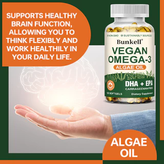 ผลิตภัณฑ์เสริมอาหาร Bunkel Vegan Omega 3, 300 มก. DHA & 150 มก. EPA - รองรับสุขภาพหัวใจ สมอง & ตา