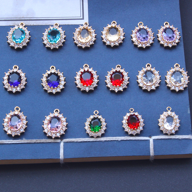 Rare Earth Glass Micro-Inlaid Edge Zircon 15x17 มม.จี้รูปไข่ Handmade diy Hairpin Yingluo สร้อยคออุป