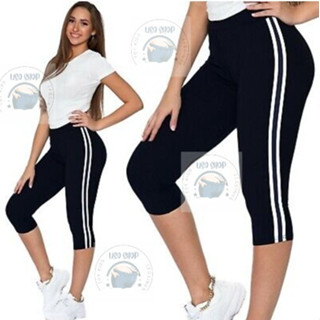 กางเกงเลกกิ้ง 8739 แถบขาว 2 เส้น อ้วนก็ไส่ได้ ผ้าเกาหลี ผ้าย…