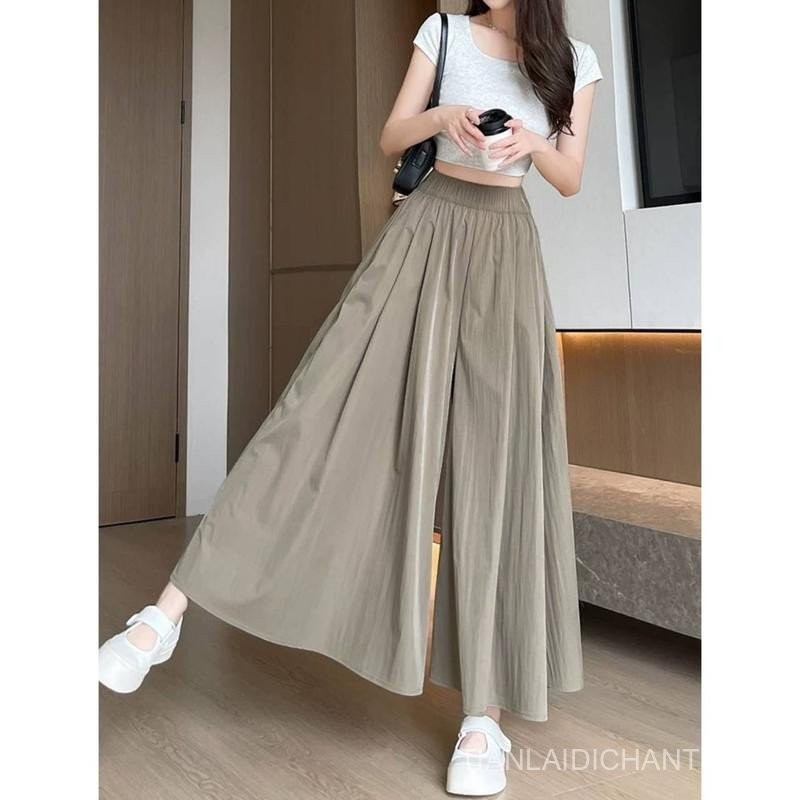 กระโปรงกางเกงหิมะอุ่น P66 (เอว 26-36 นิ้ว) กางเกงยาวแฟชั่นเอวสูงสีพื้นสำหรับผู้หญิง