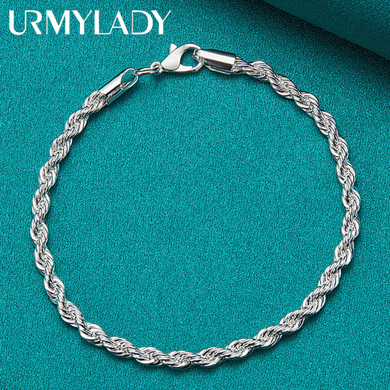 URMYLADY สร้อยข้อมือ Water Wave Chain 925 เงินสเตอร์ลิง ขนาด 4 มม. เครื่องประดับแฟชั่นสำหรับทั้งผู้หญิงและผู้ชาย พร้อมใช้งานในงานพิเศษอย่างงานแต่งงาน