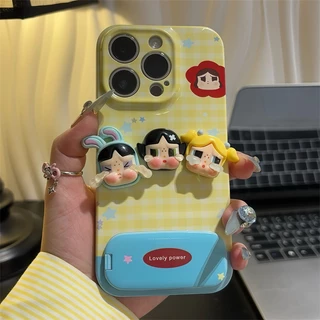 ALYX เคส iPhone สำหรับ Apple iPhone 17/16/15/14/13/12/11 / XS / Pro Max Dural Film Shell ที่วางแก้วตุ๊กตา 3D น่ารักป้องกันการตกและฝุ่นละอองสไตล์แฟชั่น