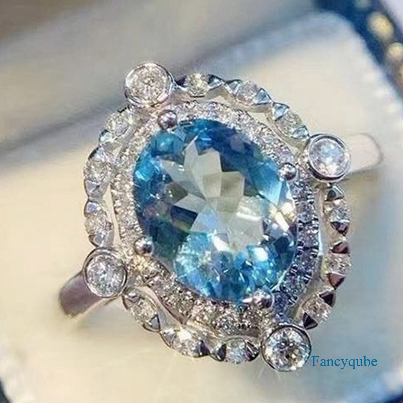 โรแมนติกเด็ก Blue Cubic Zirconia แหวนใหม่โมเดิร์นออกแบบแหวนแต่งงานสําหรับผู้หญิงรูปไข่สุภาพสตรีแฟชั่นอุปกรณ์เสริม
