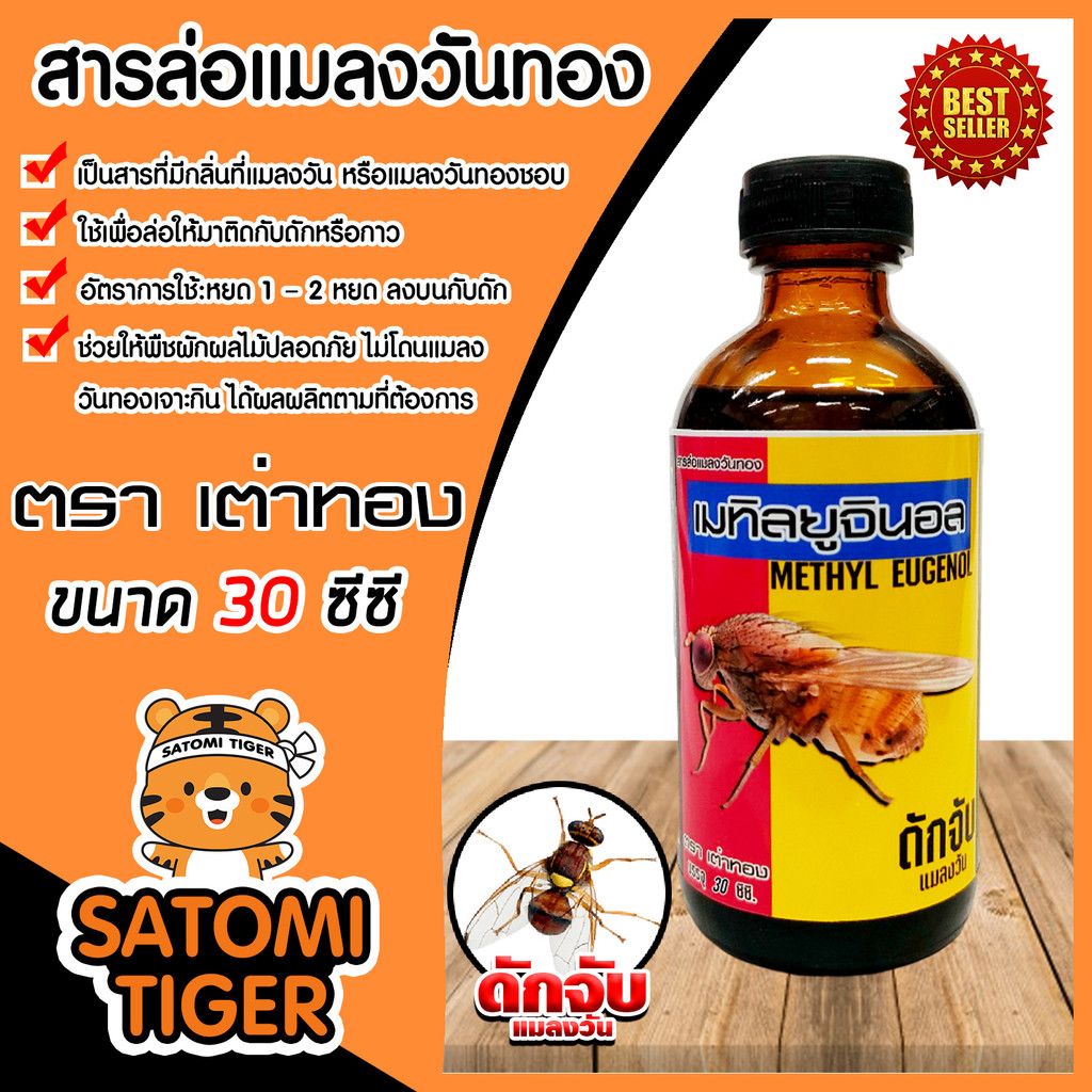 สารล่อแมลงวันทอง เมทิลยูจินอล 30cc. ยี่ห้อ เต่าทอง ล่อแมลงวันทอง น้ำหอมล่อแมลงวันทอง ตัวล่อแมลงวันทอ