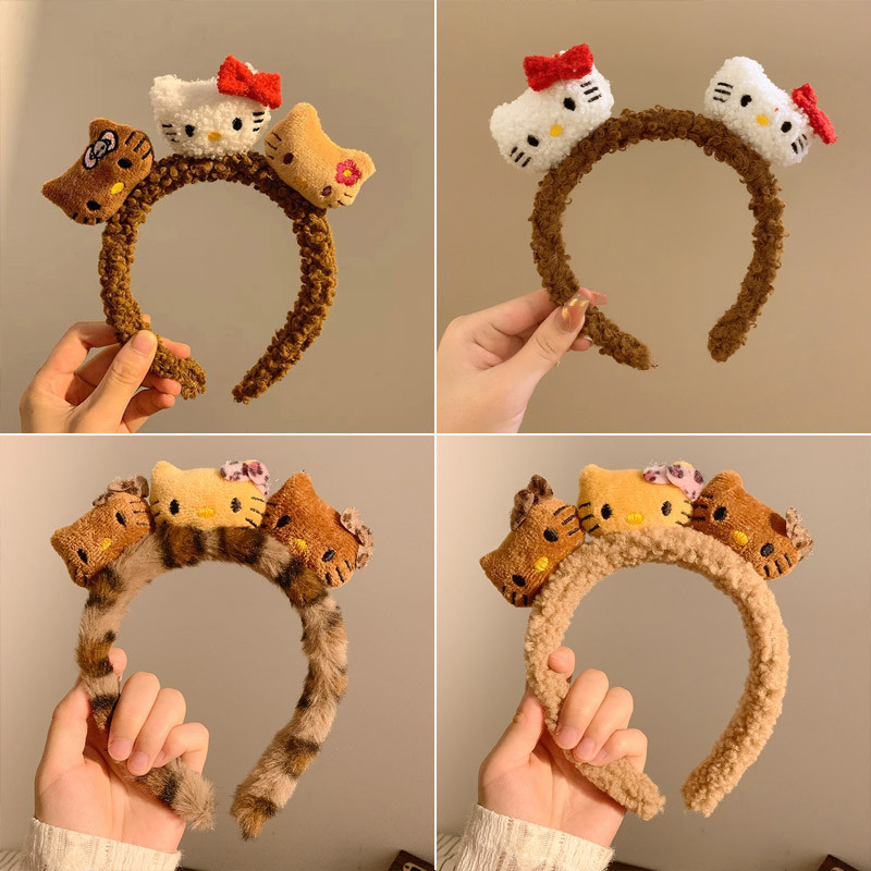 ใหม่ Hello Kitty ตุ๊กตาแถบคาดศีรษะผู้หญิงฤดูใบไม้ร่วง/ฤดูหนาว Plush Face Wash Hairband อุปกรณ์เสริมผมน่ารัก