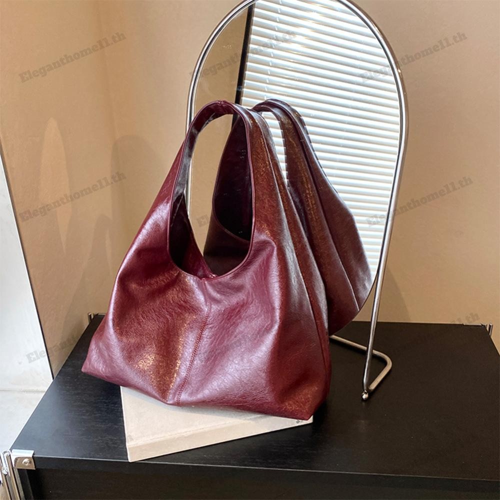 ผู้หญิง PU กระเป๋าสะพายแฟชั่น Vintage Tote Bag อินเทรนด์ Underarm Bag (สีแดง)