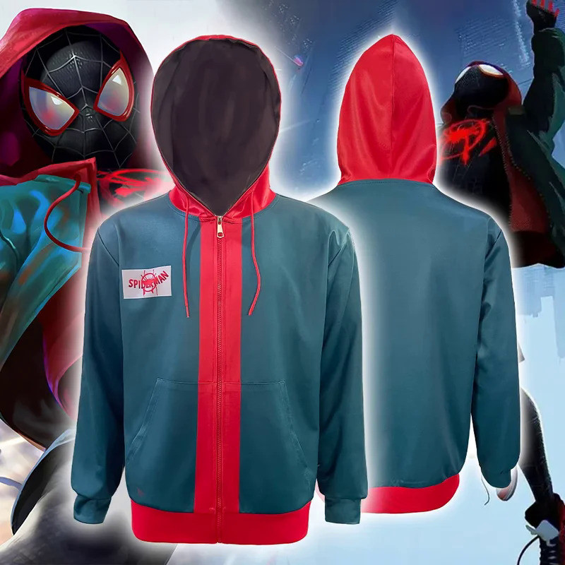 Spiderman Coat for Aldult Kids Cosplay Costume Superhero Miles Morales Man Woman Zipper Jacket Hoodi
