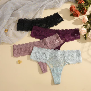ลูกไม้ทองผู้หญิงเซ็กซี่ G-string ดอกไม้ต่ําเอว T-Back Panty สุภาพสตรีบิกินี่ชุดชั้นในชุดชั้นใน S-XL