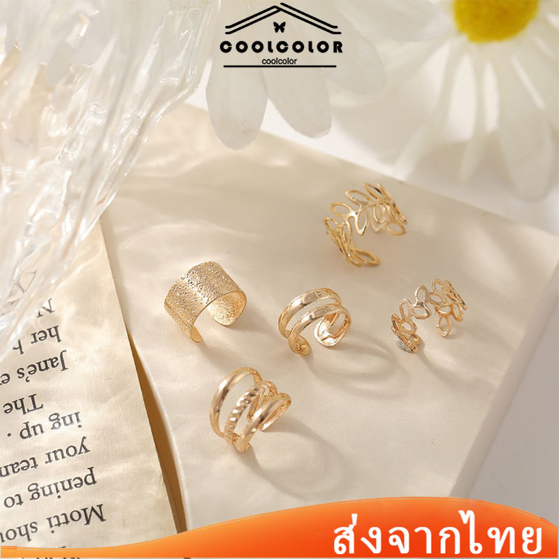 ในไทย✨ชุดห้าชิ้นไม่มีการเจาะรูใบกลวงออกหลายชั้นต่างหูคลิปหูรูปตัว CCOD