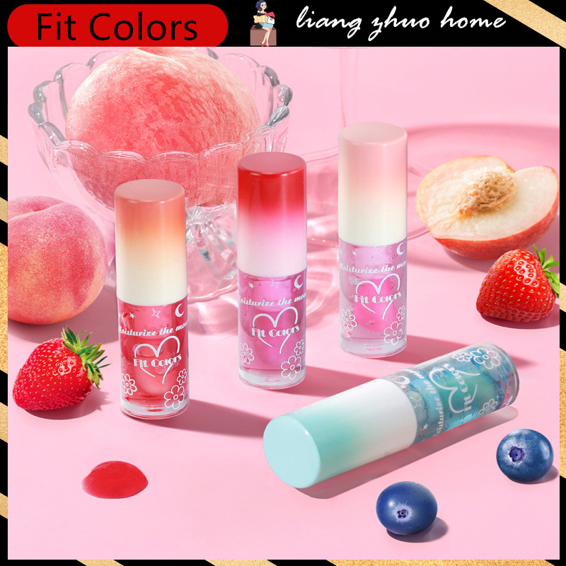 Fit สีรสผลไม้ Lip Oil Nourishing Hydration Plumping Moisturizing Transparent Lip Glaze หัวแปรงขนาดใหญ่ Lips Care Fruit Lip Balm