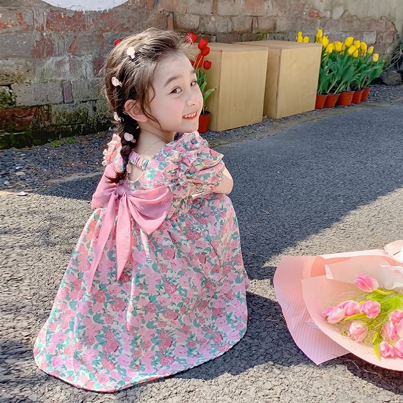 ชุดเด็กผู้หญิงฤดูร้อน2023สาวสไตล์ใหม่ฤดูร้อนของทารกแฟชั่นชุดเด็กฤดูร้อนชุดเจ้าหญิง