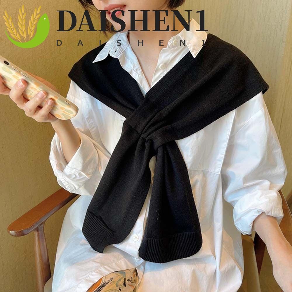 Daishen1 ผ้าคลุมไหล่ ผ้าขนสัตว์ถัก ผ้าพันคอ กันแดด สีพื้น สไตล์เรโทร ฤดูใบไม้ร่วง ฤดูหนาว