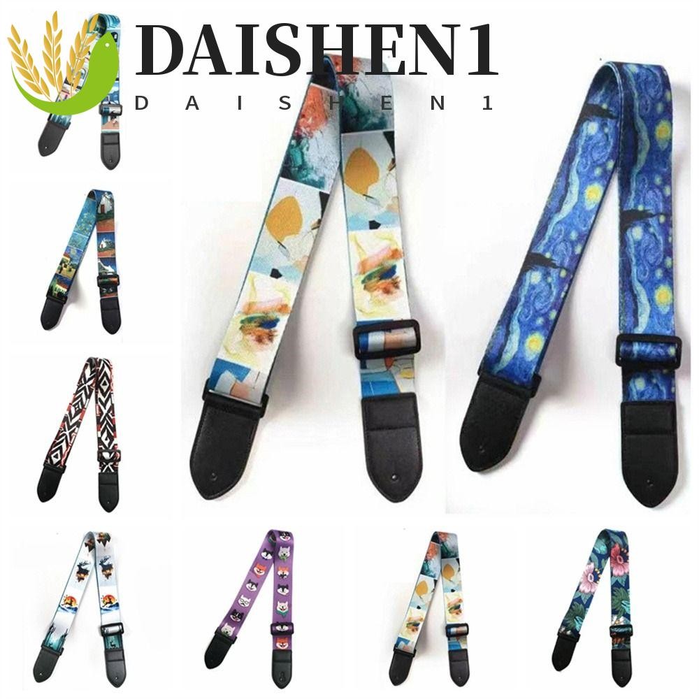 Daishen1 สายคล้องคอกีตาร์ไฟฟ้า ผ้าฝ้าย พิมพ์ลาย ปรับได้ กว้างพิเศษ