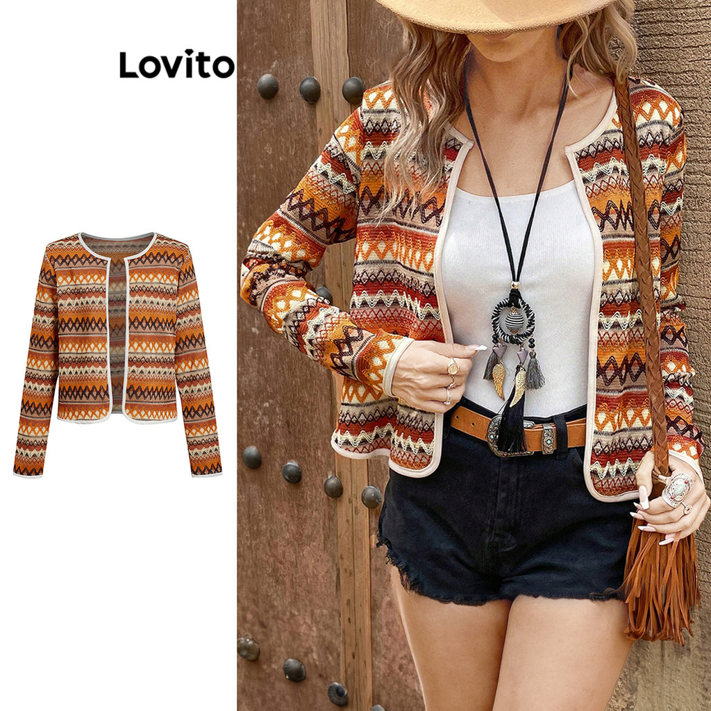 Lovito เสื้อคลุมทรงเรขาคณิตแบบลำลองสำหรับผู้หญิง L109MD005
